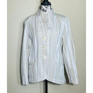 Lafayette 148 New York Textured Cotton Khaki Ivory Blazer 10 $695 Quiet Luxury